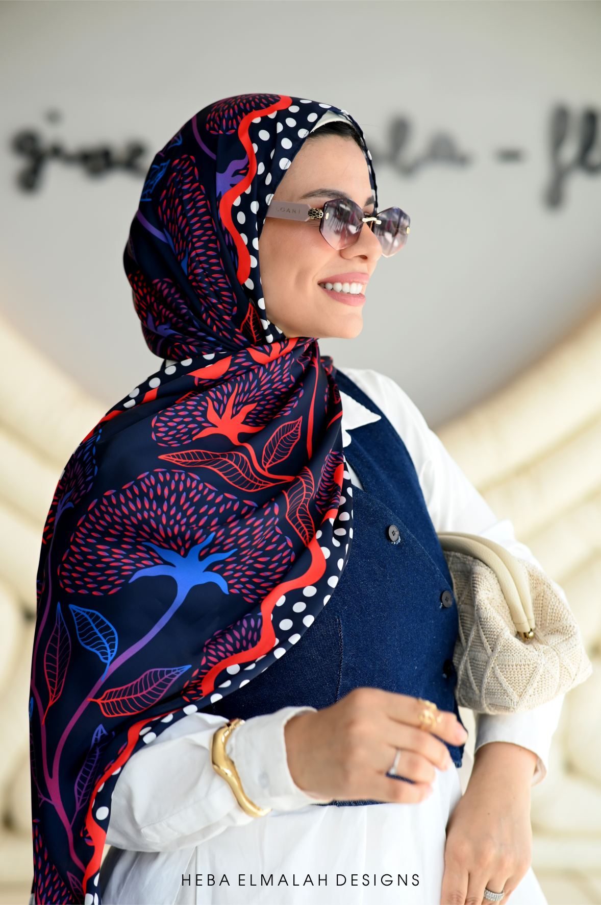 Luna printed silk satin hijab by Heba Elmalah Designs