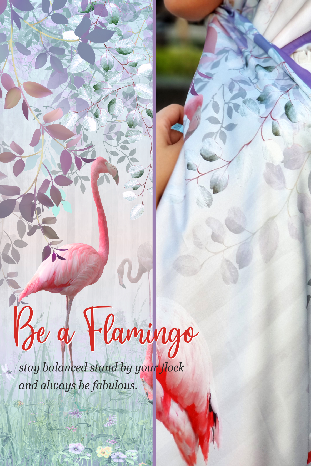 Flamingo -Silk satin