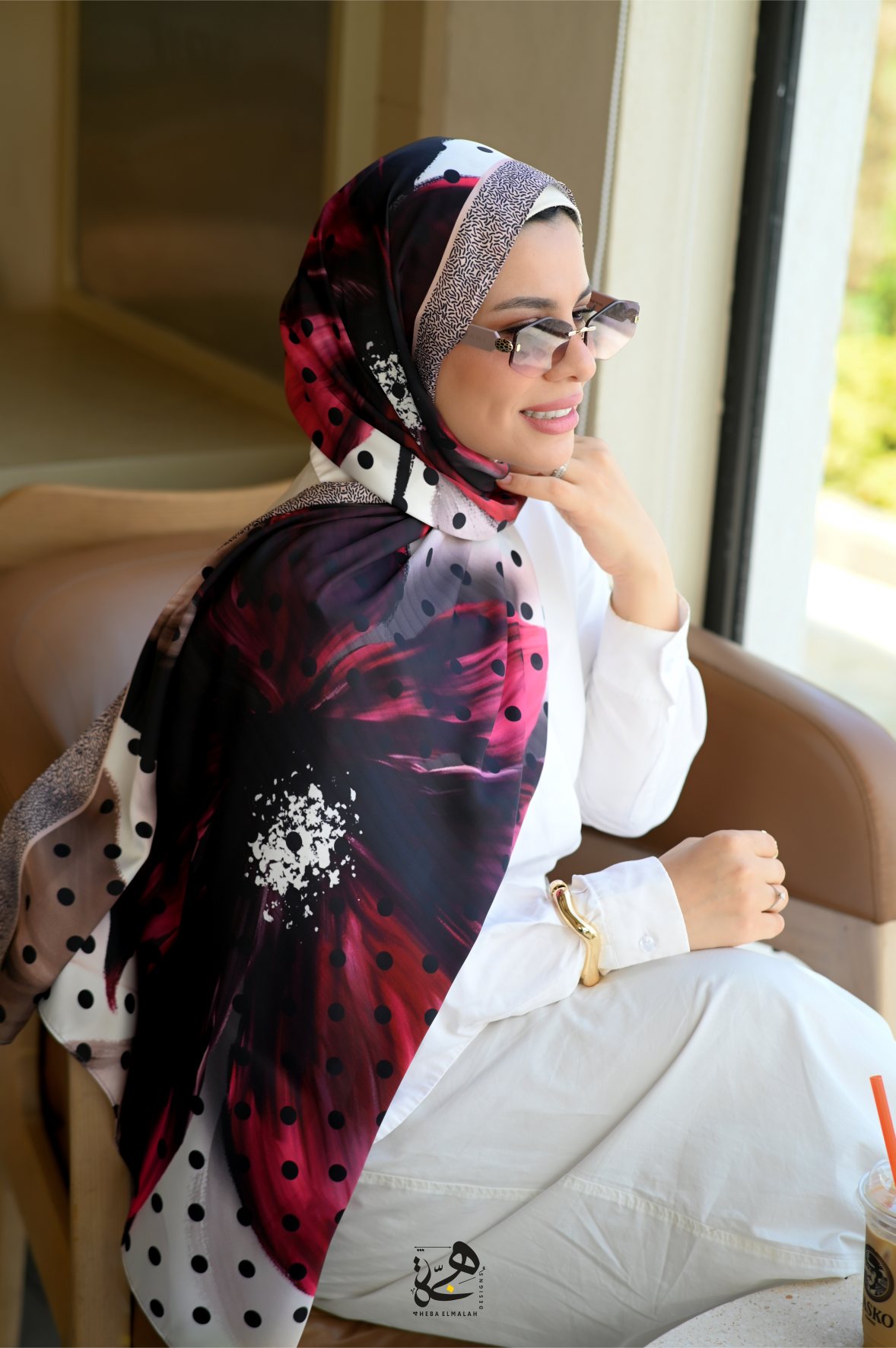 Luxury printed chiffon hijab Polka Fleur by Heba Elmalah Designs