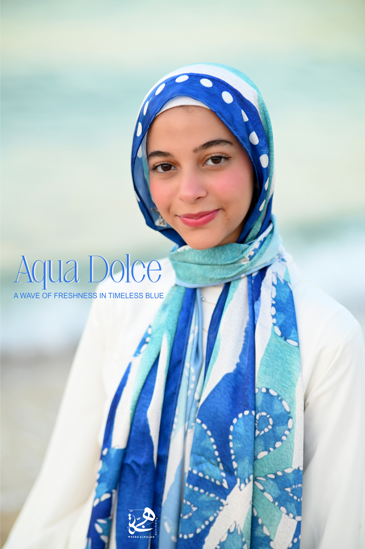 Aqua Dolce luxury silk satin hijab in blue and aqua by Heba Elmalah Designs