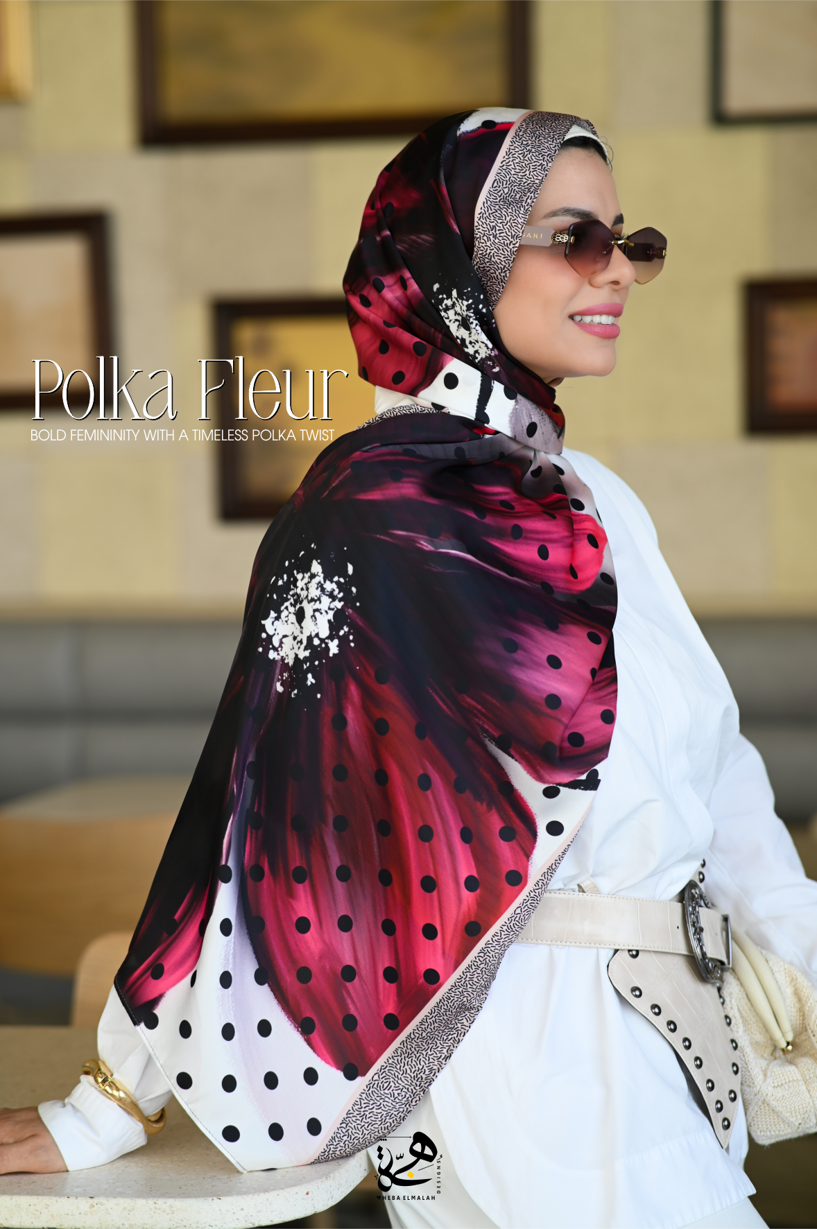 Polka Fleur -silk satin