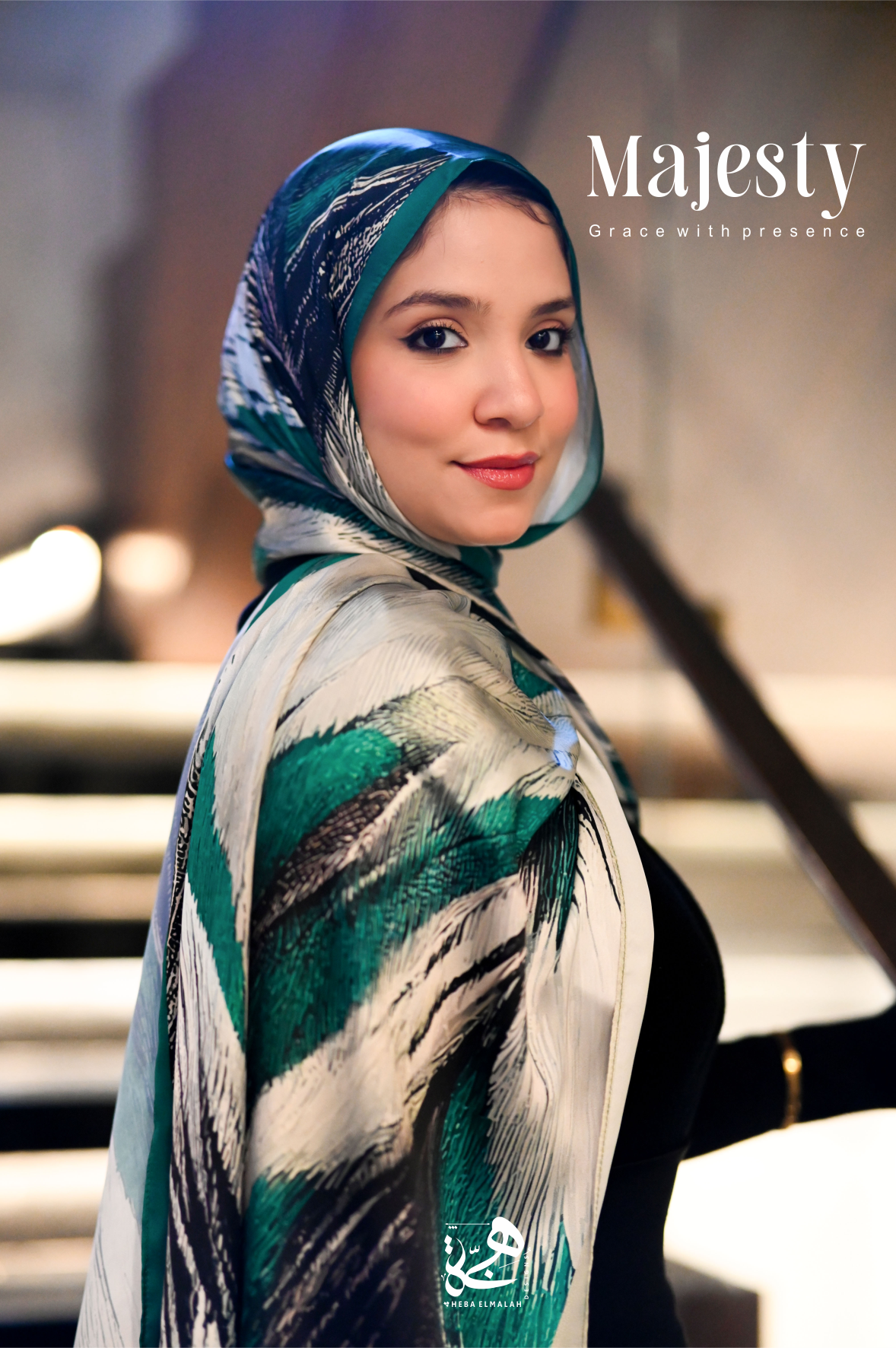 Majesty silk satin hijab with elegant printed design by Heba Elmalah Designs