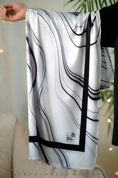 Black and white marble -silk satin