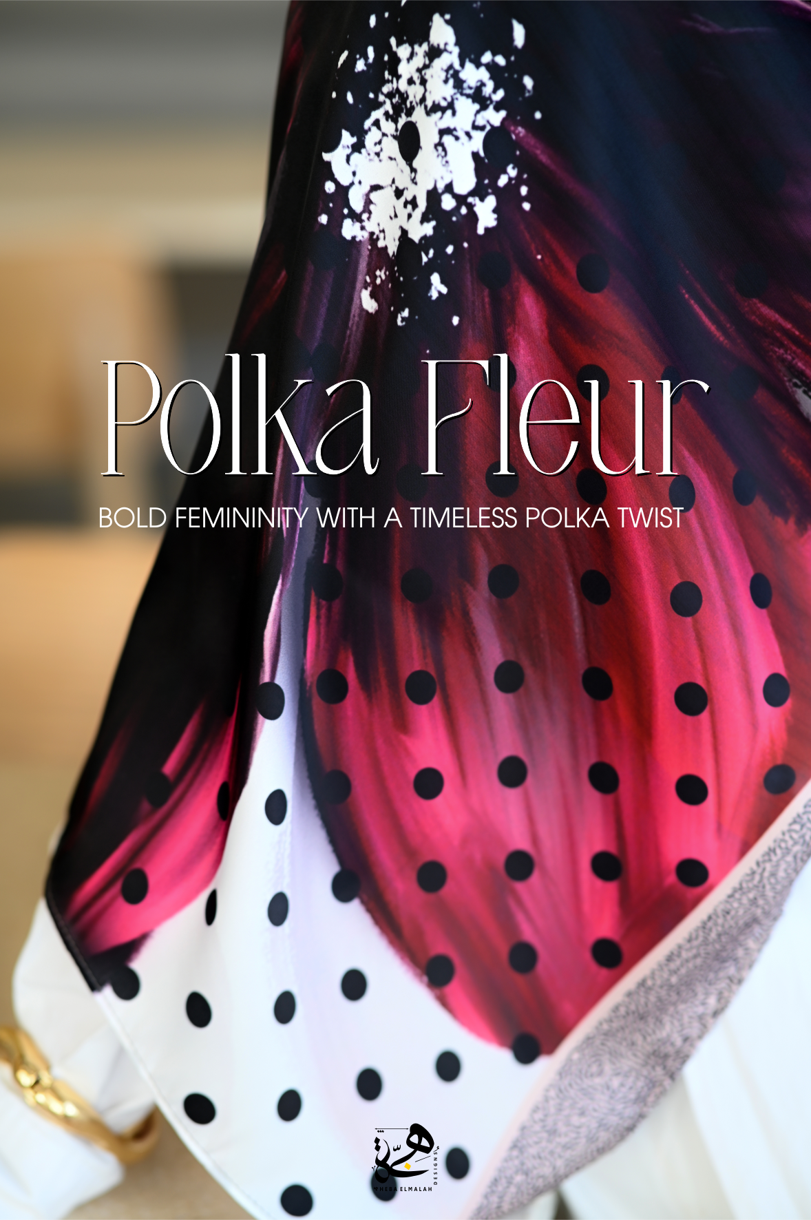 Close-up of the Polka Fleur silk satin hijab print and fabric
